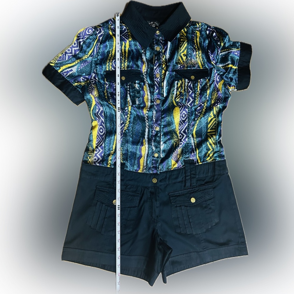 EUC Coogi SZ 9/10 black/multicolored rare vintage romper/removable belt/bust 38” - Picture 6 of 11